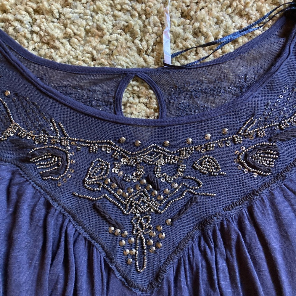 Free People Blue Embellished Top DEFECTS NWT - Picture 13 of 16